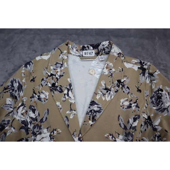 Isaac Mizrahi Blazer Women Large Beige Black Floral Print Casual 2 Button Jacket - Picture 9 of 16